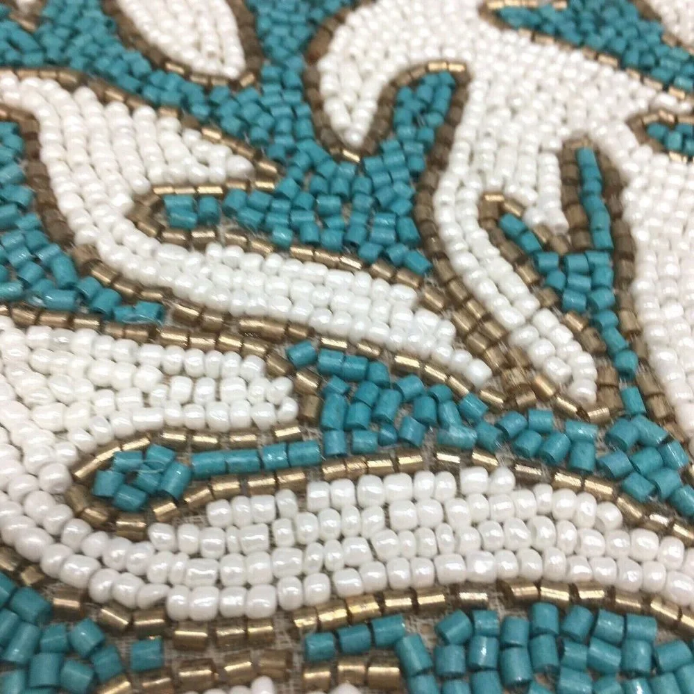 x2 Coastal Collection Beaded Ocean Blue Coral Reef Placemat Set Beach Decor 15
